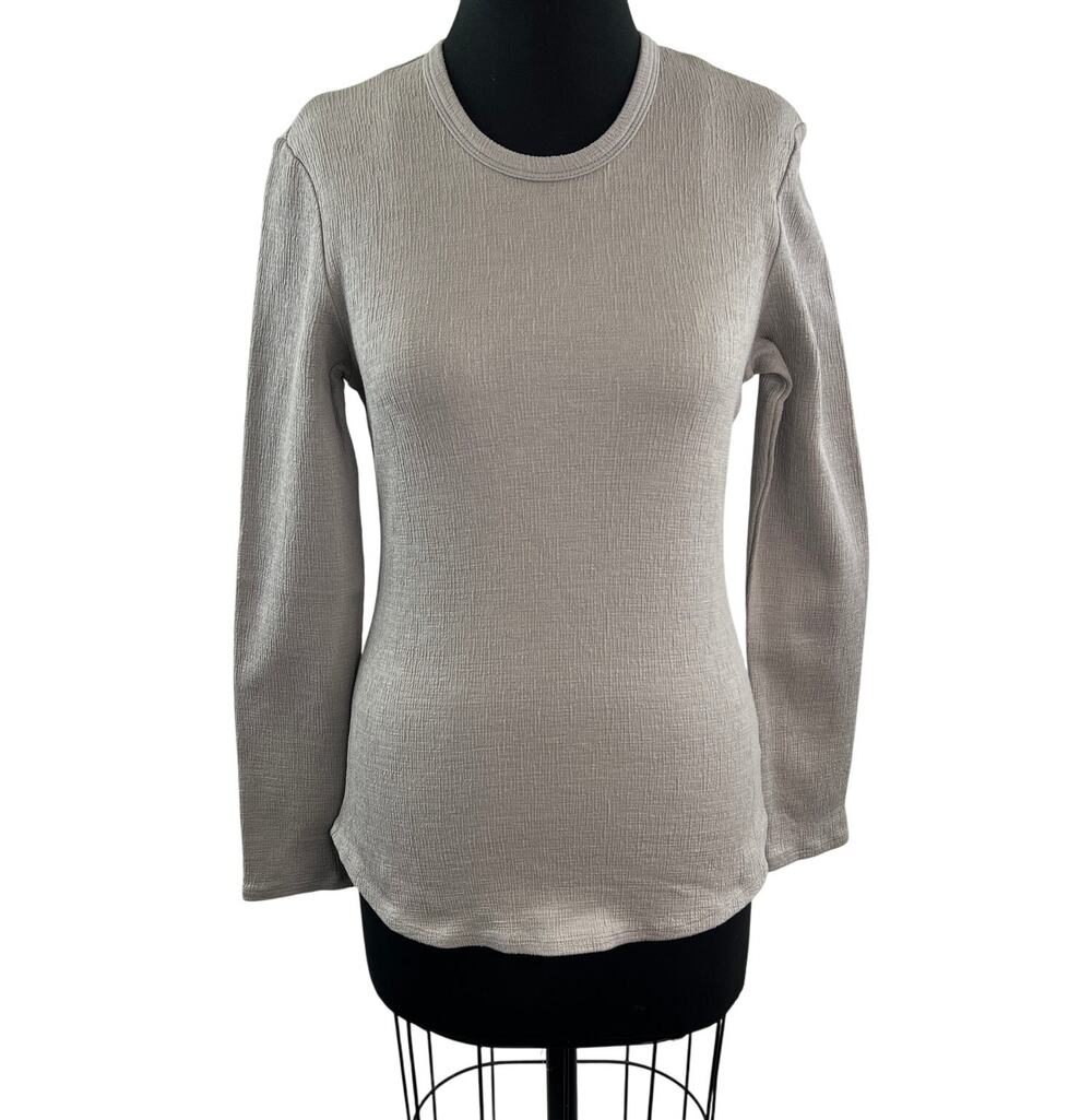 JAMES PERSE Beige Gray Textured Long Sleeve Crewneck Top Pullover USA Size 4